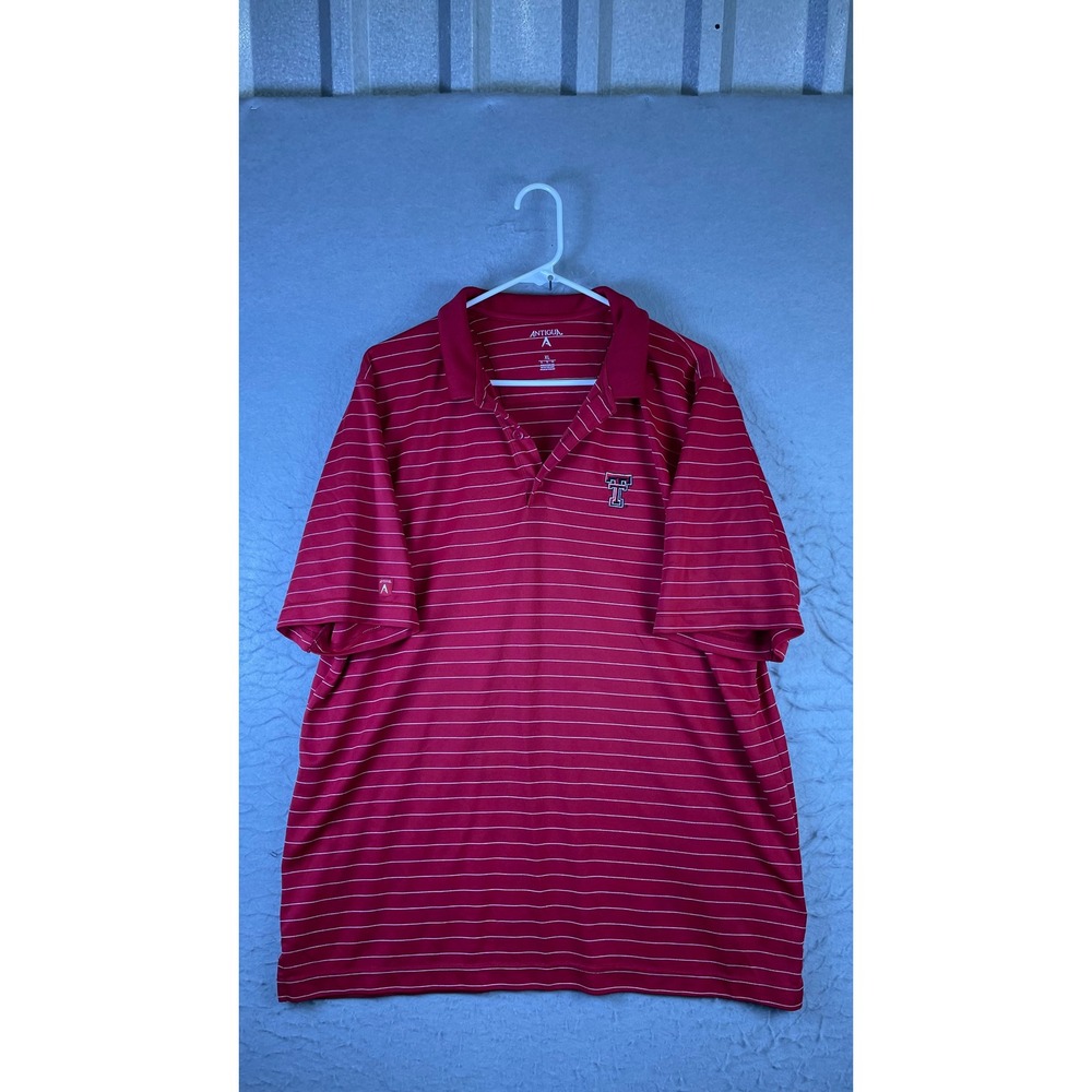 Antigua Polo Shirt Mens XL Red Excellent Texas Tech Red Raiders Striped Golf